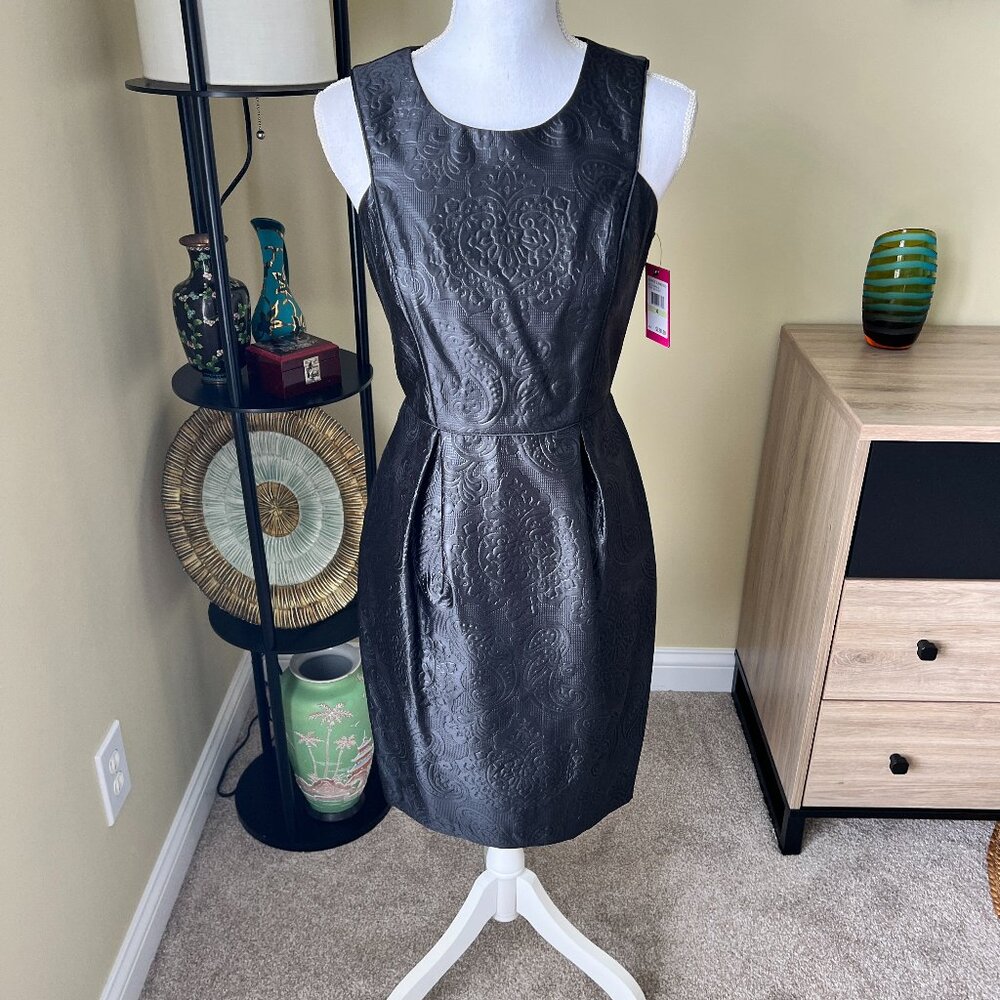 Vince Camuto Leather Like Imprinted Sleeveless Black Dress